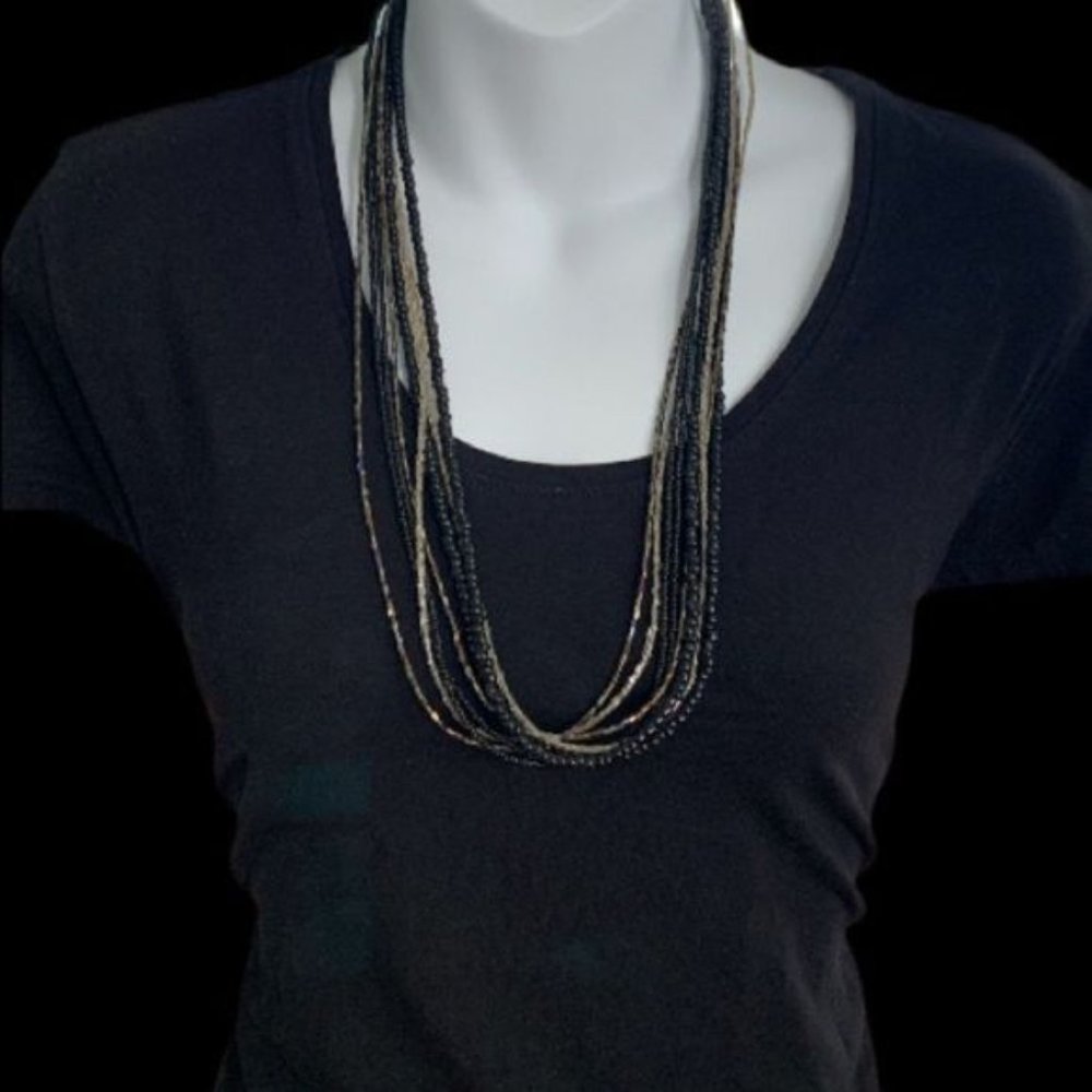 Black Beaded Multi Strand Necklace